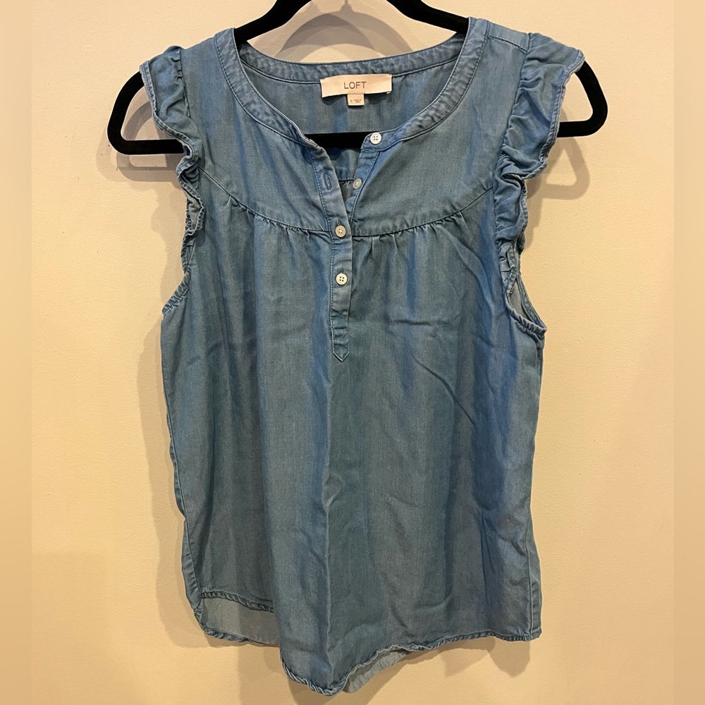 LOFT Denim Blue Ruffle Sleeve Blouse